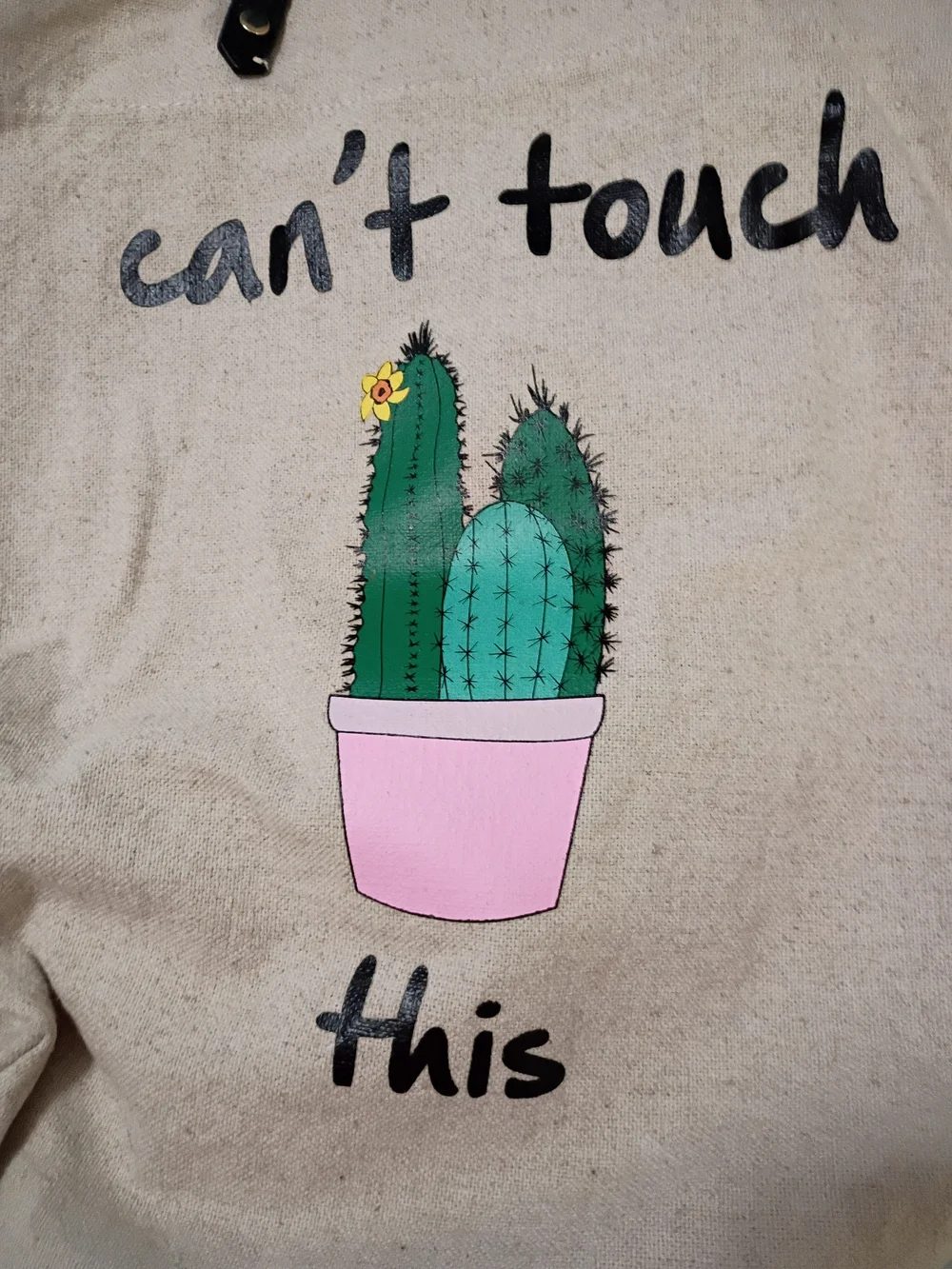 Canvas Tote Bag with Cactus Print - Natural